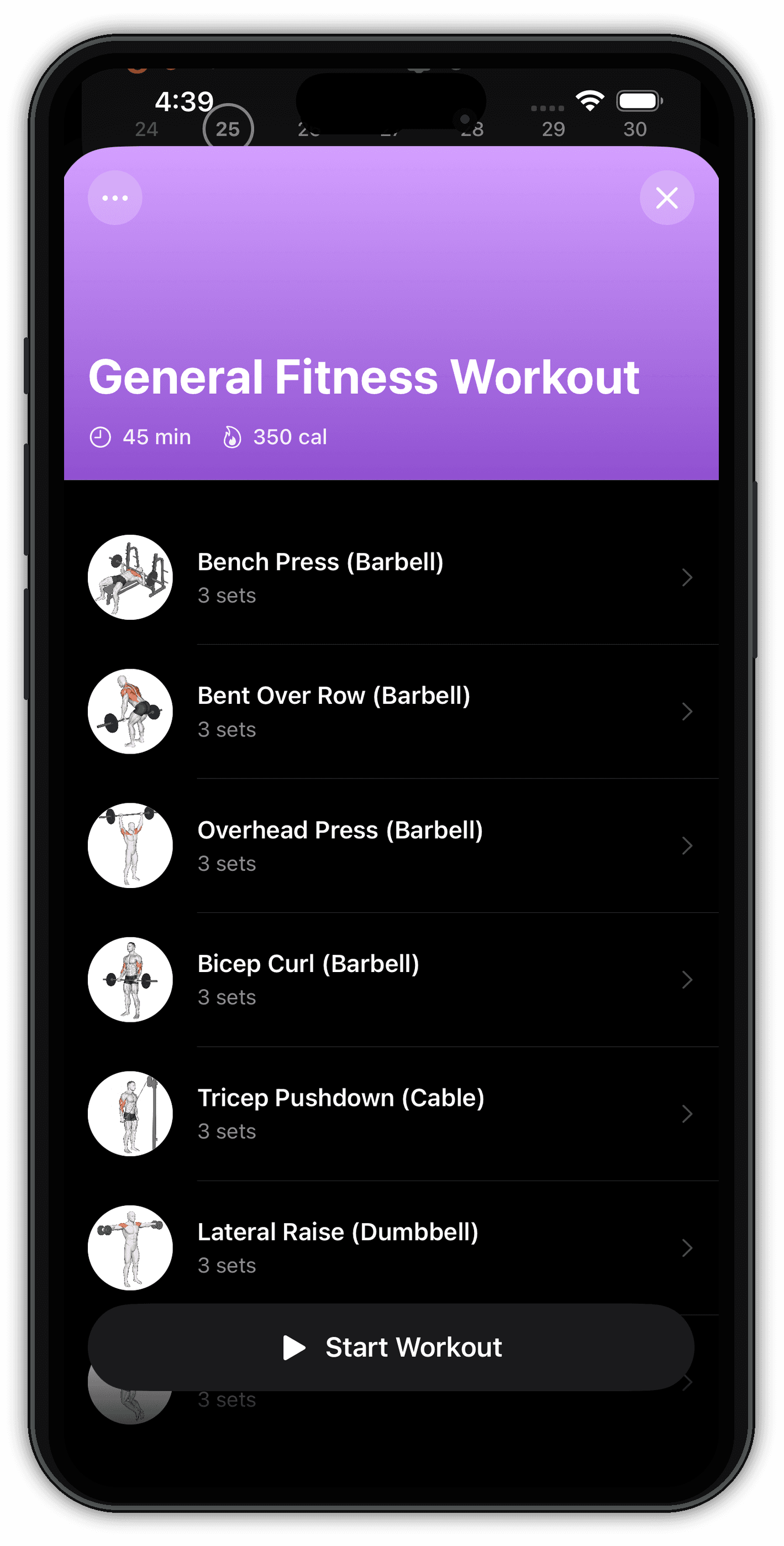 EVEX workout template detail screen